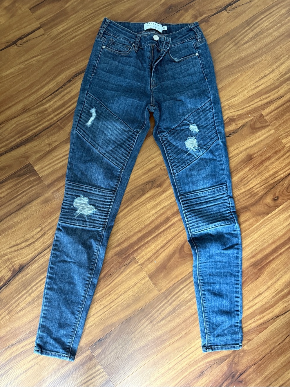Kendall & Kylie Dark Blue Distressed Moto Skinny Jeans